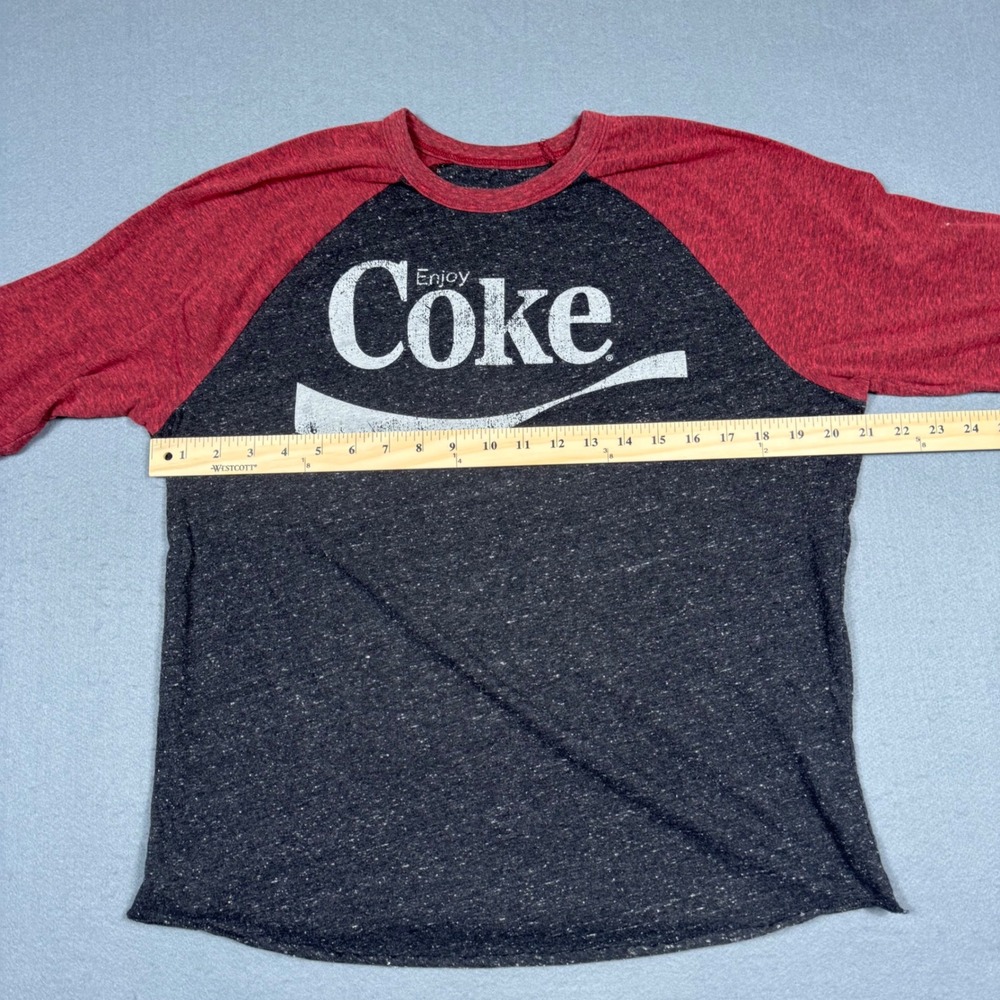 Coca-Cola Graphic Raglan T-Shirt Mens Large Black Red Baseball Style Distressed - Picture 5 of 11